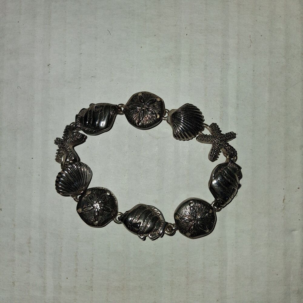 Silvertone Starfish Shell Sand Dollar Link Bracelet